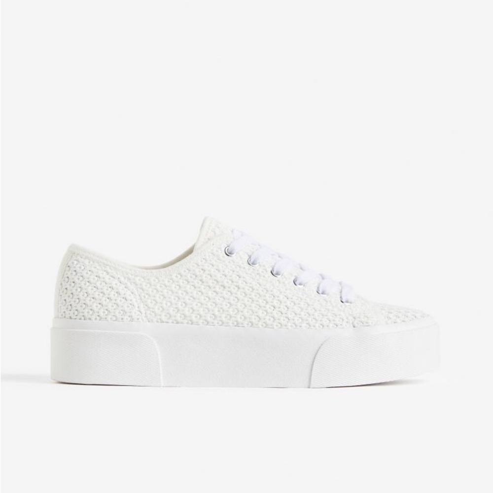 H&M White Crochet Look Platform Sneakers